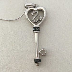 Black & White diamonds 925 Sterling Silver pendant Designer JWBR & 925 Chain 20"